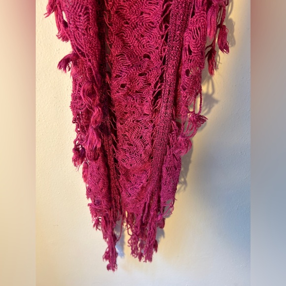 PURPLE CROCHET LACE LOOK SCARF FRINGE, SHAWL WRAP - Picture 3 of 9